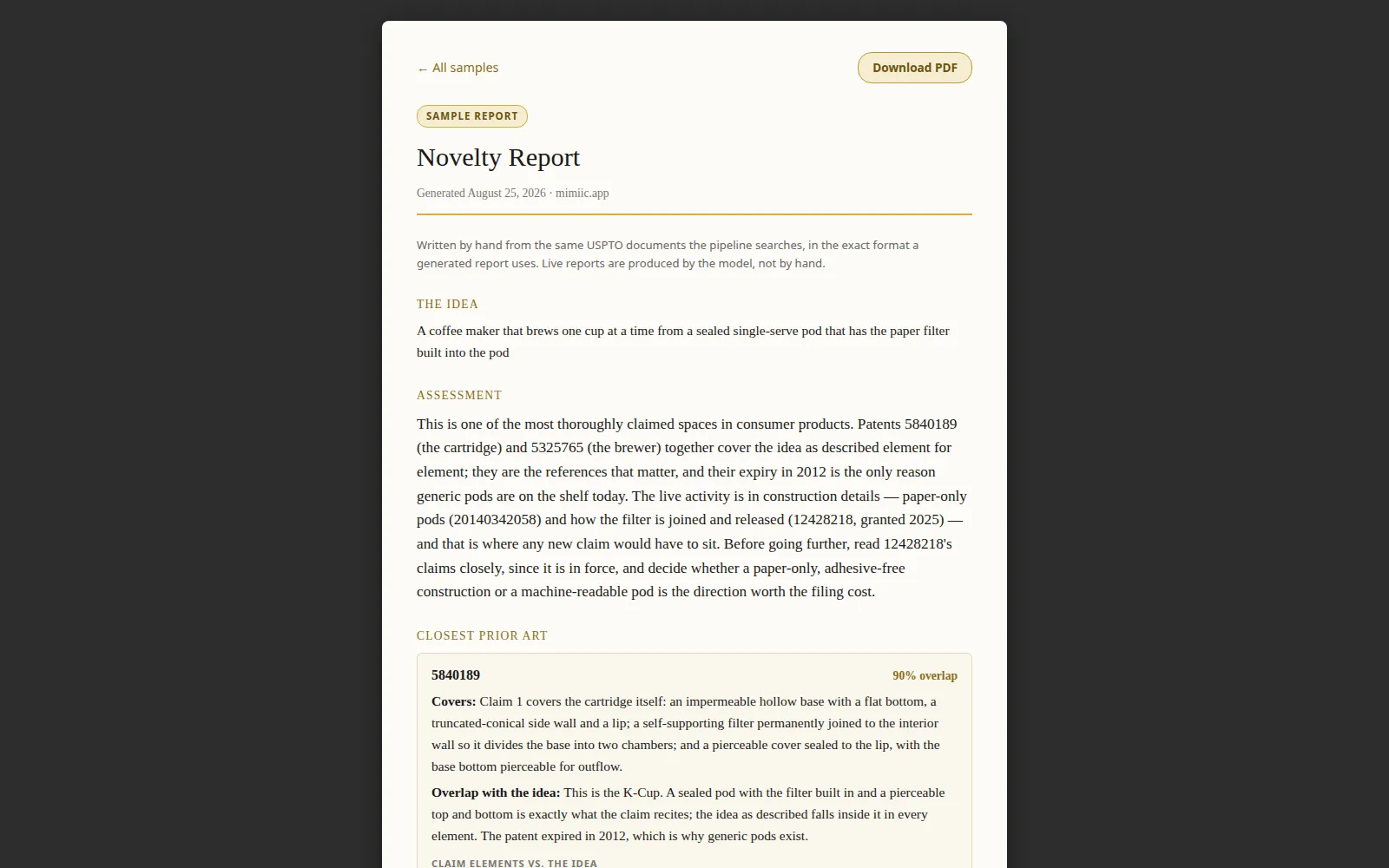 The novelty report, ready to download as a PDF